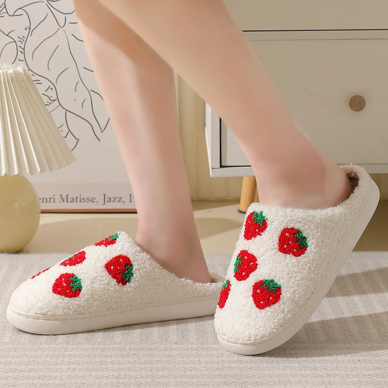 Womens Cartoon Slippers Winter Female Home Fluffy Shoes Indoor Plush Fruit Cute Flipflops Wool Warm Bedroom Slides251020
