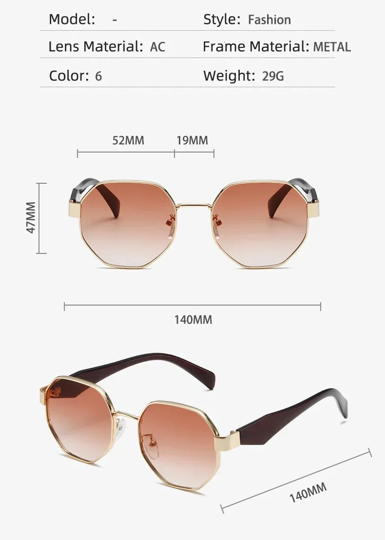 Retro Sunglasses Women Fashion Polygonal Metal Frame Sunglasses Men Decorative Sun Glasses Uv400 251023
