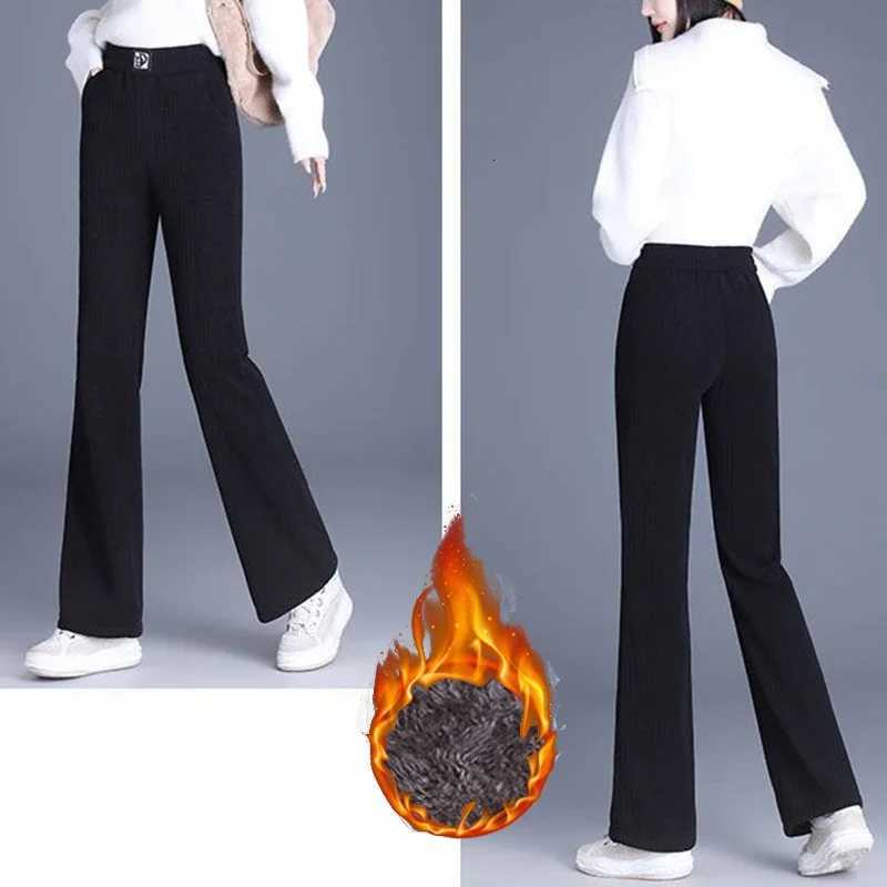 Winter Women Classic High Waist Thermal Plush Pants Girls Straight Leg Fleece Trousers Lady Snow Warm Casual Daily PantsT251025