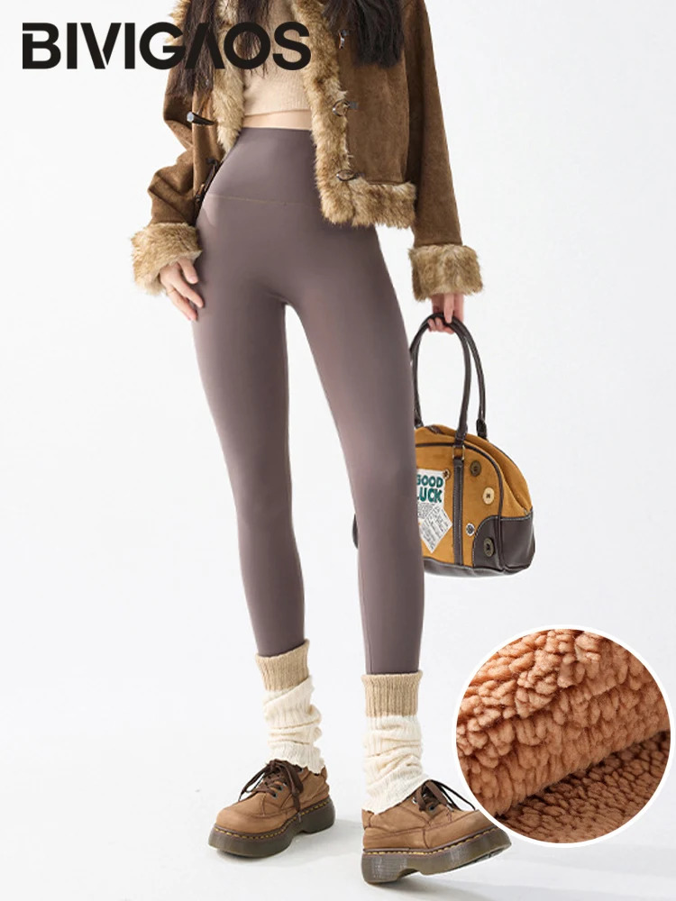 BIVIGAOS Autumn Winter Fleece Thick Shark Leggings Womens High Waist Butt Lifter Warmth Alpaca Velvet Leggings 251018