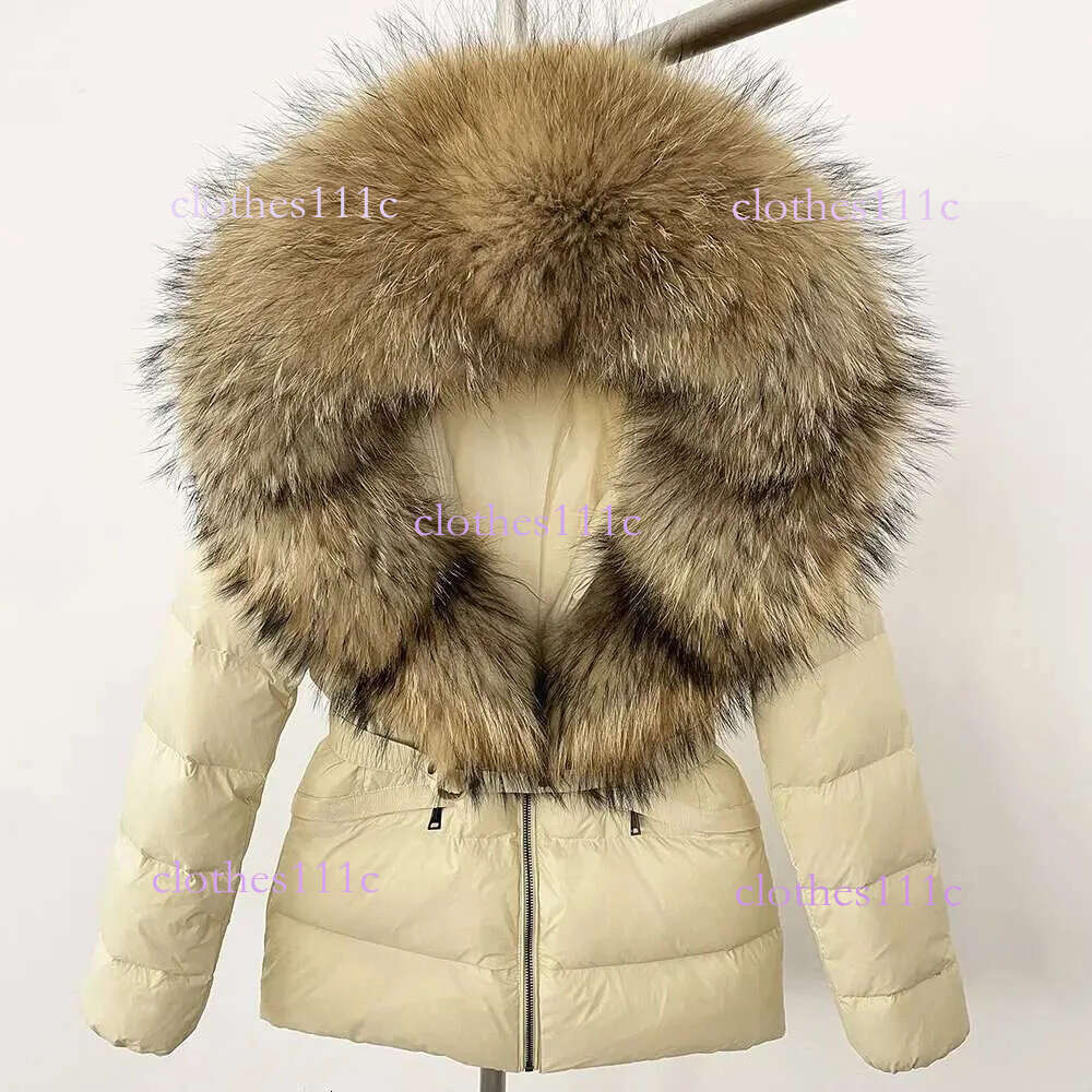 Natural Real Raccoon Fox Fur Collar Jacket 2026 Winter Women Hooded White Duck Down Coat Belt Thick Warm Casual Outerwear