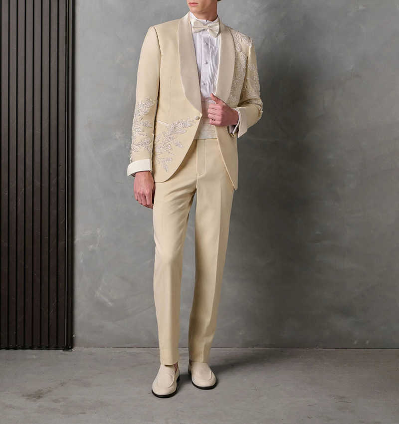 Luxurious Bespoke Wedding Suits for Man 2 Pieces Blazer Pants Lapel Sequins Rhinstone Brilliant Formal Evening Party Customized