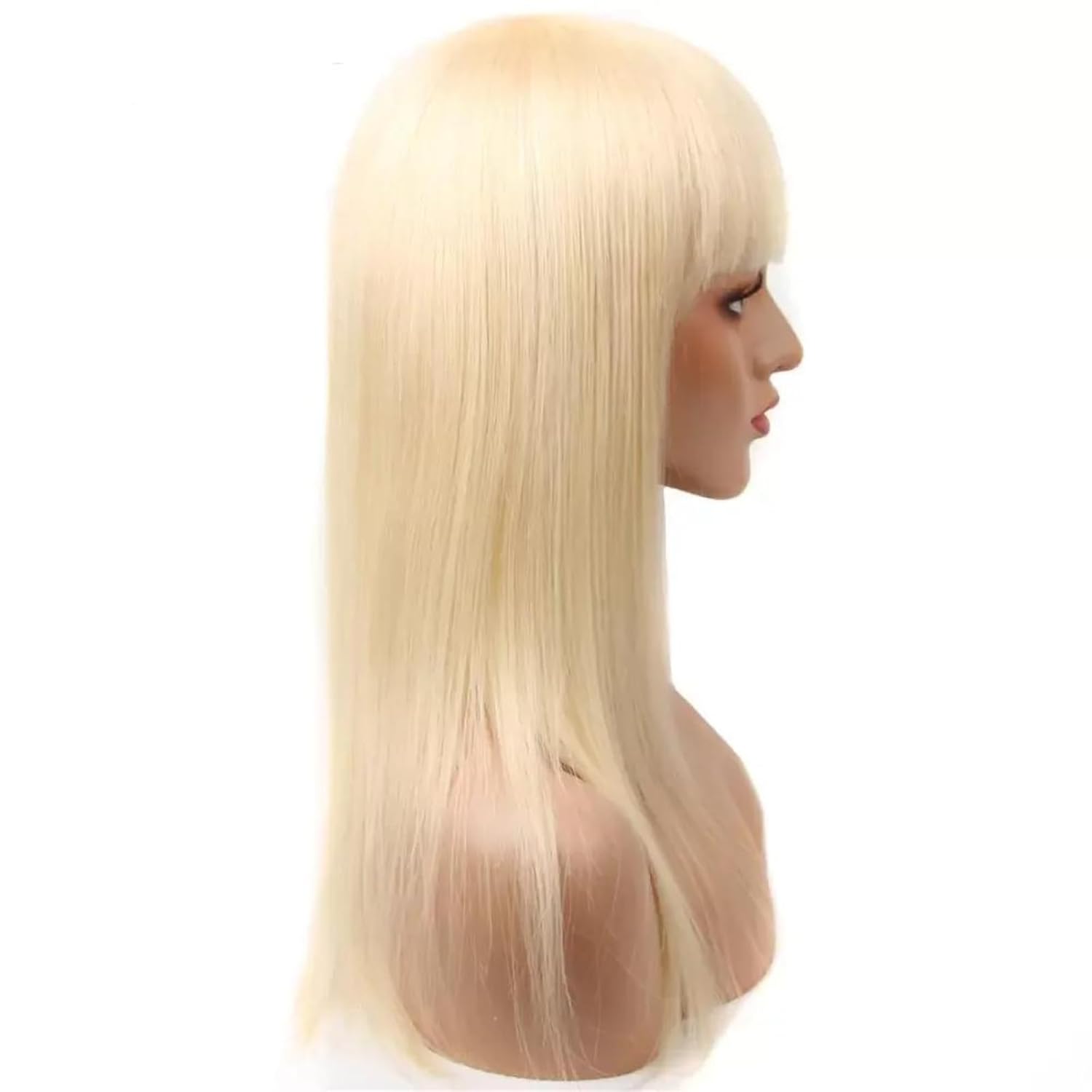 613 Blonde Bangs Long Straight Wig Human Hair Machine Made Glueless Wear Go Silky Soft Everyday Full Wig for Women