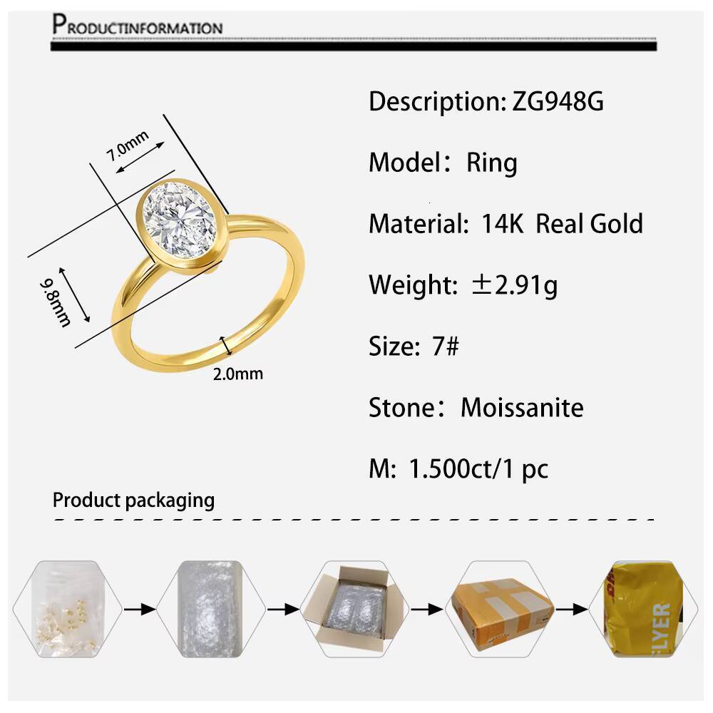 Fine Jewelry Certificated DVVS Moissanite with 15ct Oval Cut 14k Real Gold Ring OEM ODM AU585