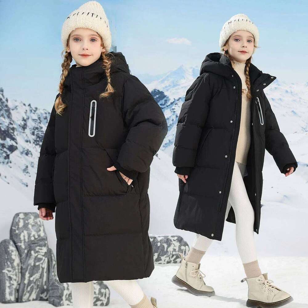 Kids Down-Filled Jacket Winter Long Knee-Length Plus Size Heavy Insulation Coat Off-Season