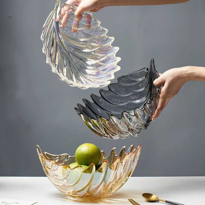 European Leaf Fruit Plate Living Ro Coffee Table Decoration He Storage Tray Crystal Dried Fruit Plate Snack Fruit Bowl Y251025