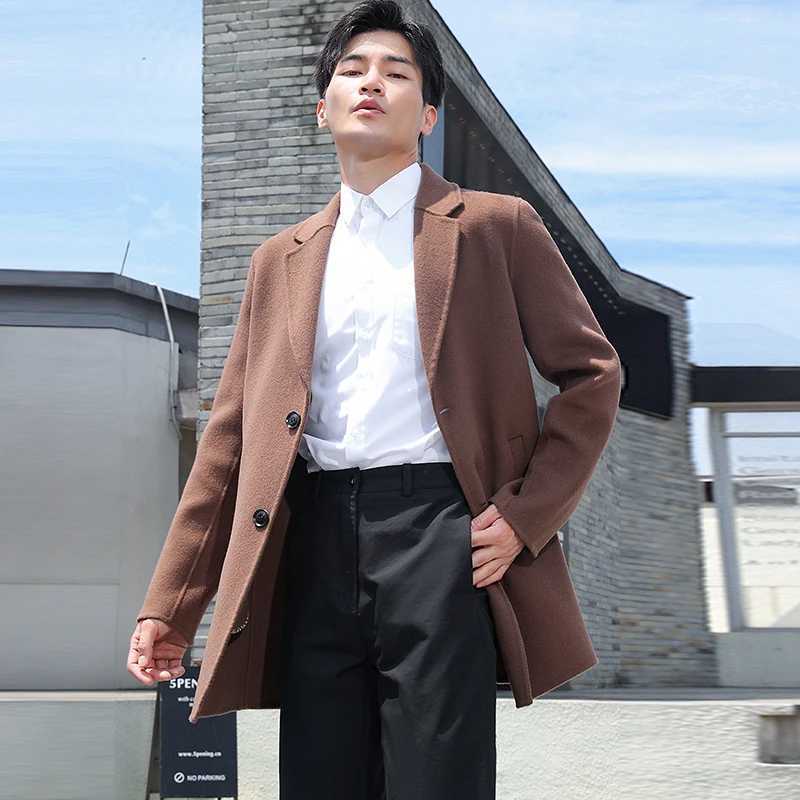 100 Wool HandSewn Mens Coat Long Overcoats Boy Buttons Cardigan Longstyle Woolen Coats Overcoat 2024 NewT251025
