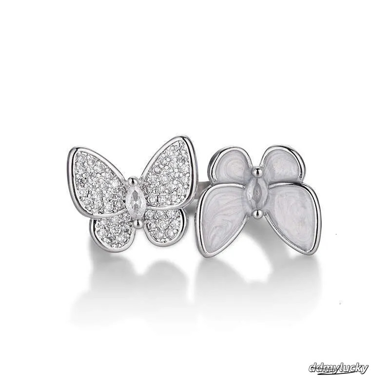 Open Adjustable Ring With Double Butterfly Design - Mother Of Pearl & Rhinestone Elegant Women's Jewelry Ddmylucky