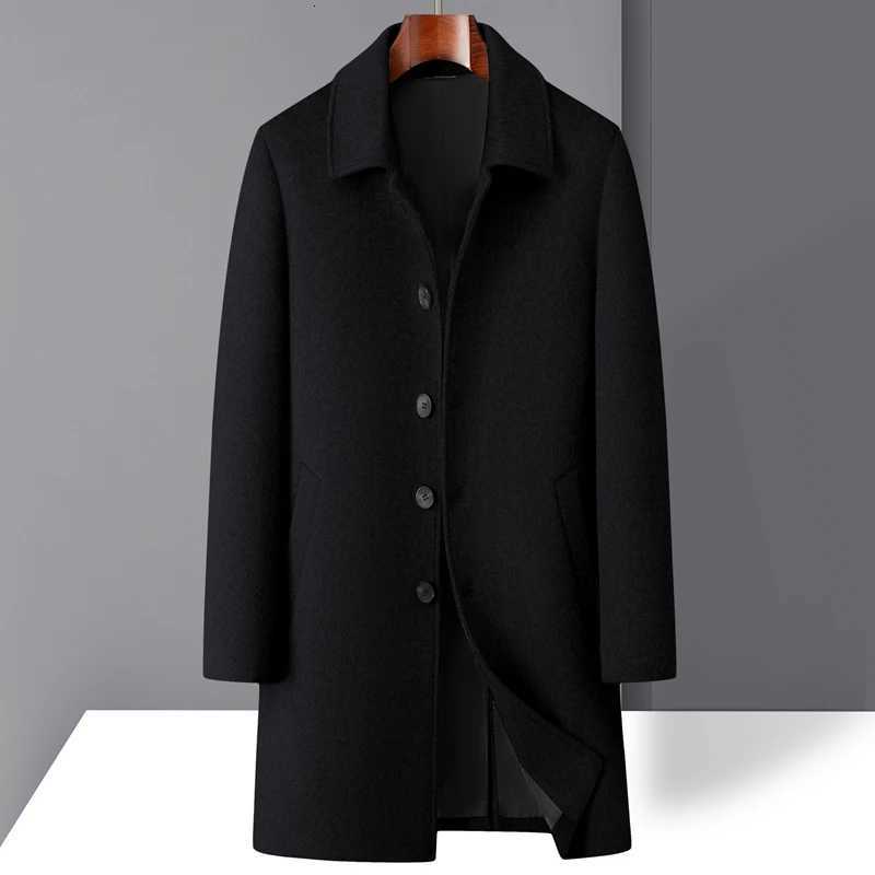 Highquality mens fashionable stylish and versatile solidcolor casual long woolen overcoat wool woolen overcoatT251025