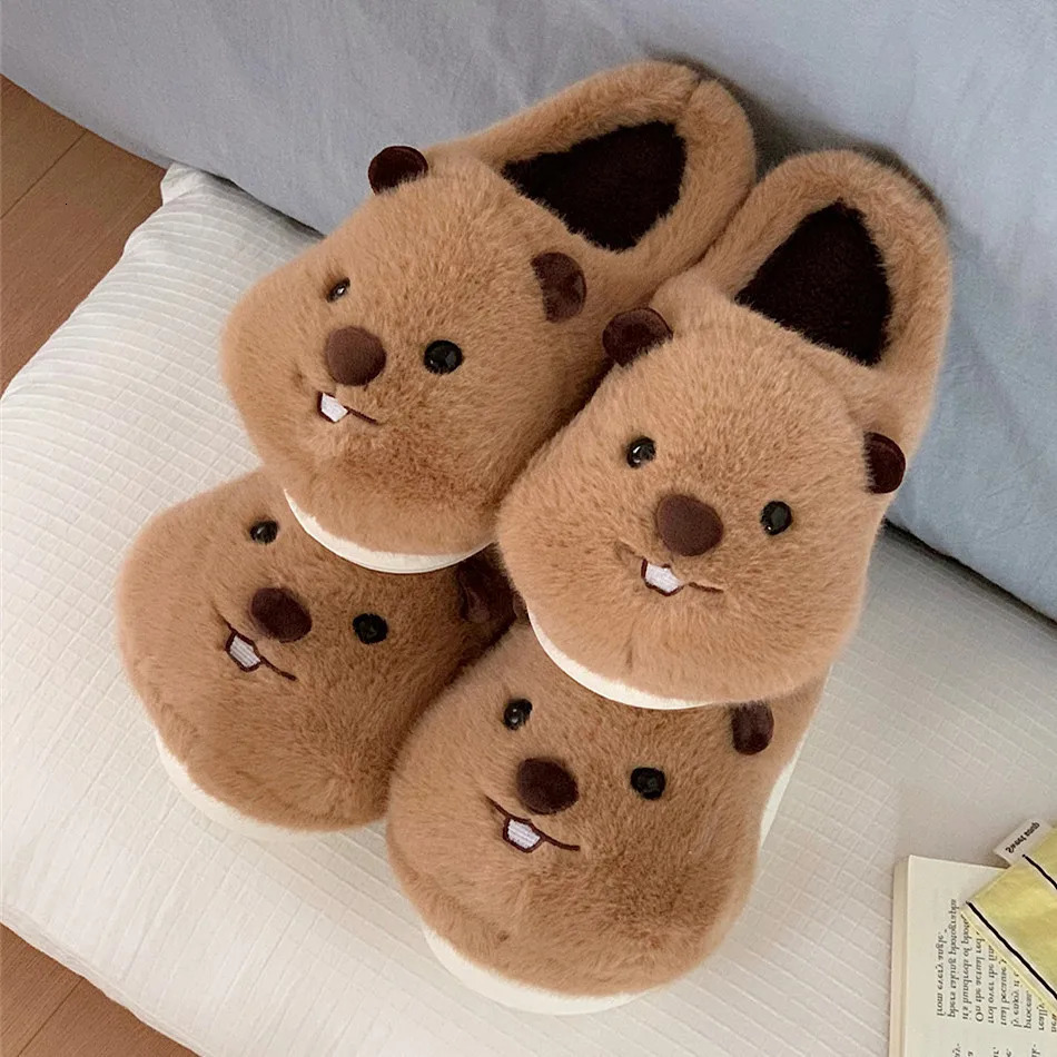 2025 Indoor Fluffy Slippers For Women Men Winter Warm Shoes Soft Plush Cute Cartoon Style Couples Home Floor Cotton Slipper251020