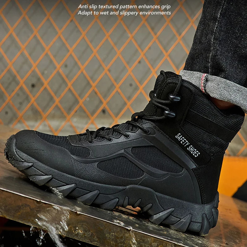 Mens outdoor safety Boots desert tactical Boots PunctureProof Work Boots Steel Toe shoes Protective Boots Indestructible shoes 251021