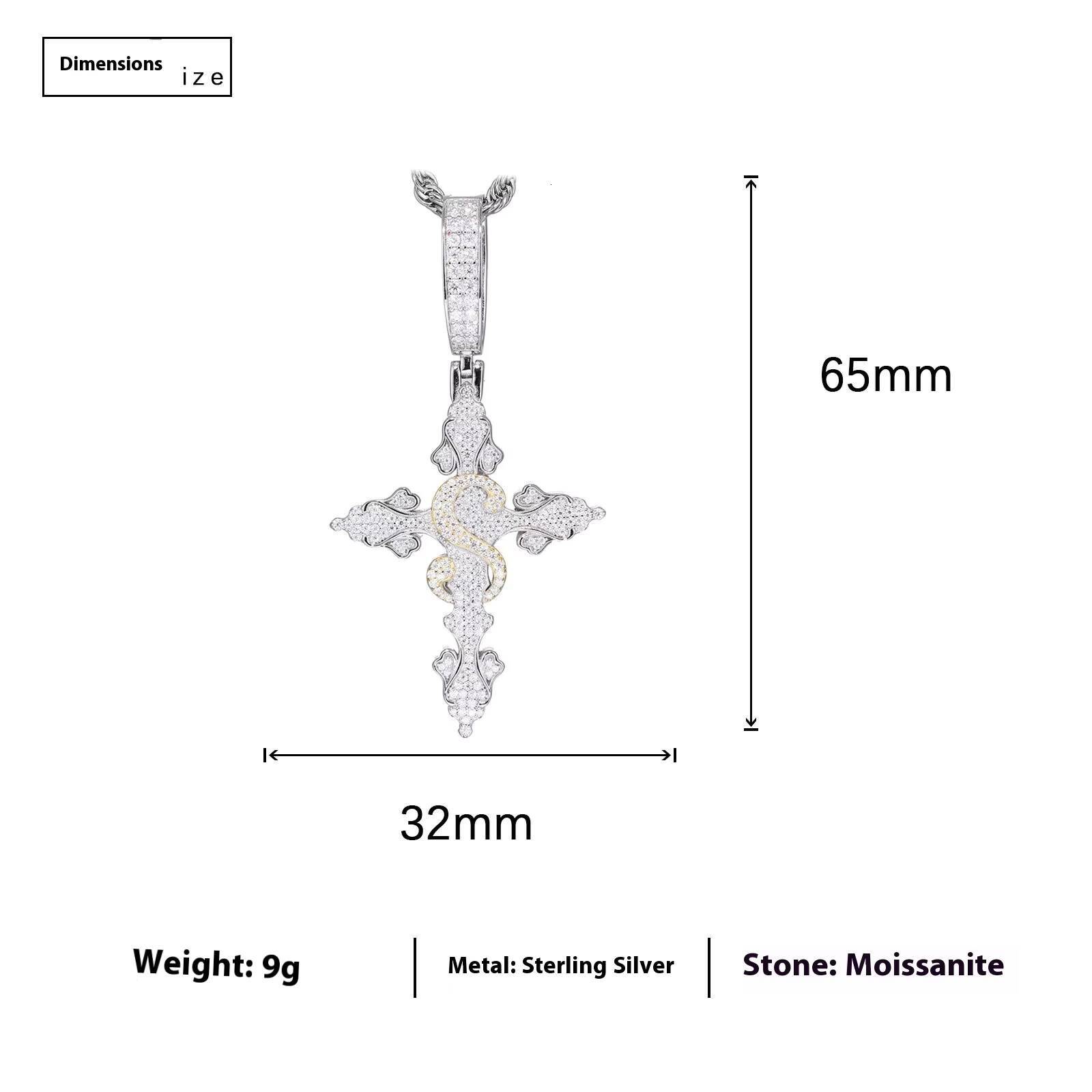 S925 Silver Moissanite Cross Pendant New European American Trendy Hip Hop Classic Two Color Electroplated