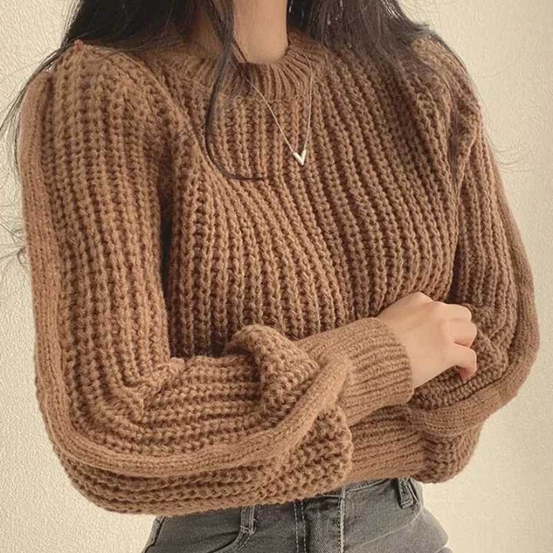 Loose Vintage Harajuku Lantern Long Sleeve Women Sweater Korean Autumn Winter Knitwear Soft Warm Tops Chic Solid Femme SweaterT251025