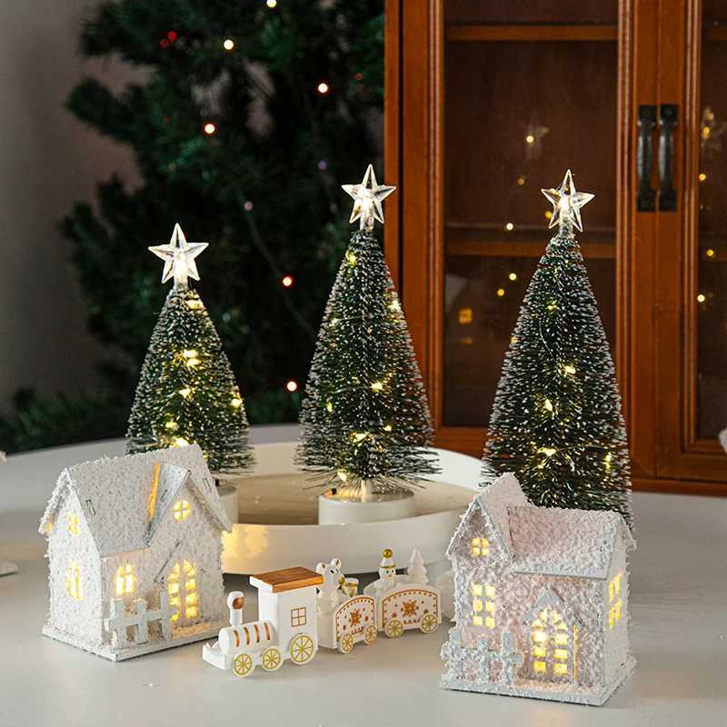 Christmas Decorations Cute Elk Snow House Christmas Tree Ornaments Glowing Xmas New Year Atmosphere Props Navidad Gifts C251024