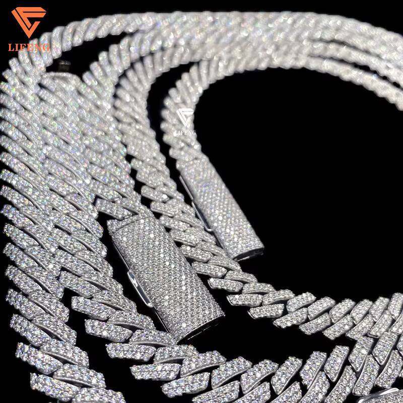Miami 12mm Moissanite Cuban Link Chain 925 Sterling Silver Pass Diamond Tester Mossanite Chain Bracelet Necklace Hip Hop Jewelry