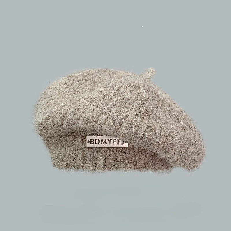 Japanese Style Mohair with Iron Lable Knitted Beret Women Vintage Trend Warm Painter Hat Female Artist Hat Ladies Autumn Winter 251023