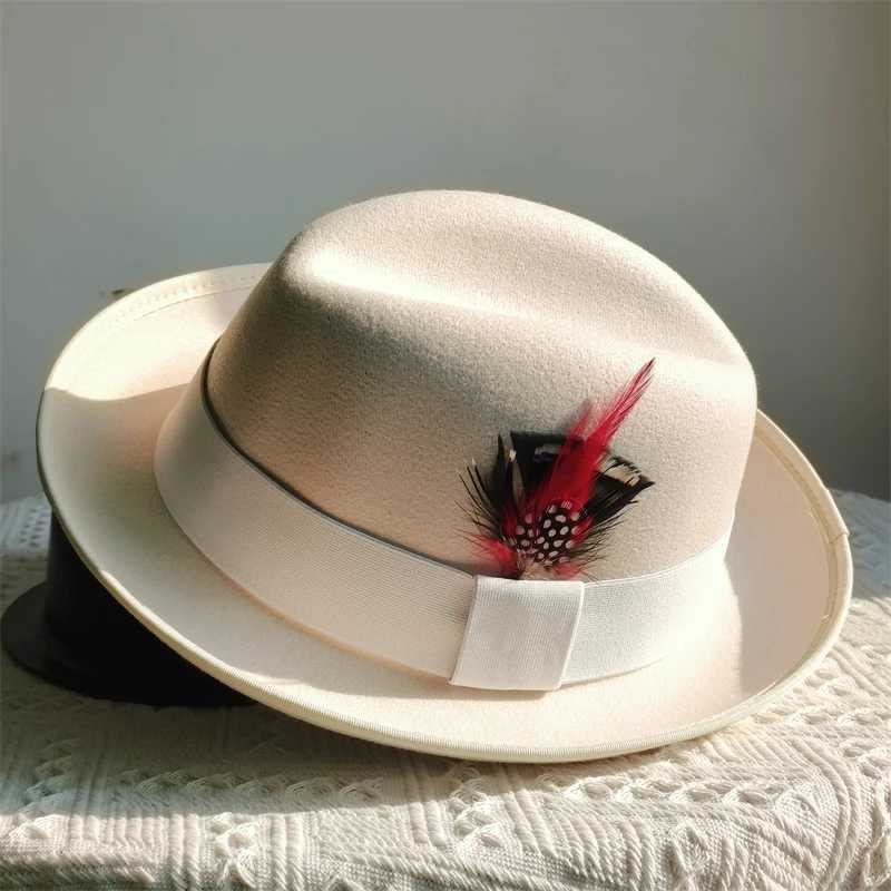 Trilby classic fedora hat with feather decoration top hat Women Men Gentleman Hamburger hat vintage hat Pork Pie sombrero hombre L251024