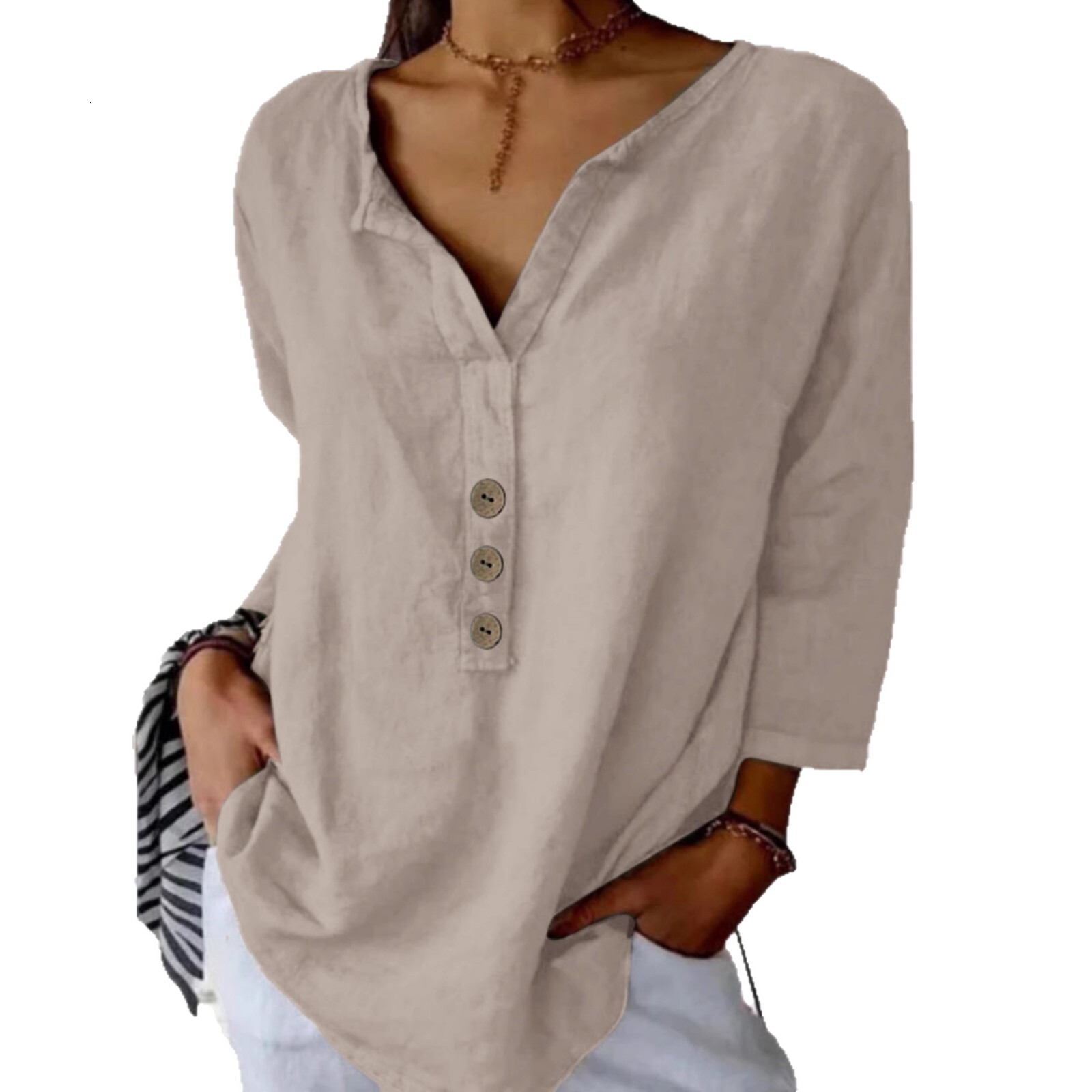 2025 New Womens Solid Color Button Casual Top Fashionable Textured Shirt for Women