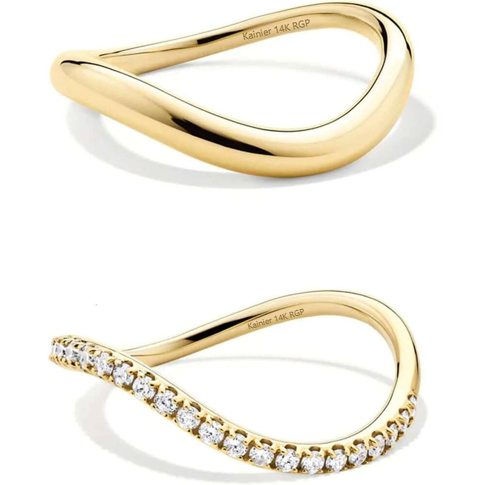 2pairs Stacking Rings for Women 1mm 14K Gold Plated CZ V-Shaped Wavy Band Thin Pinky Thumb Stackable Ring Set Dainty Non Tarnish Comfort Fit Size 5 to