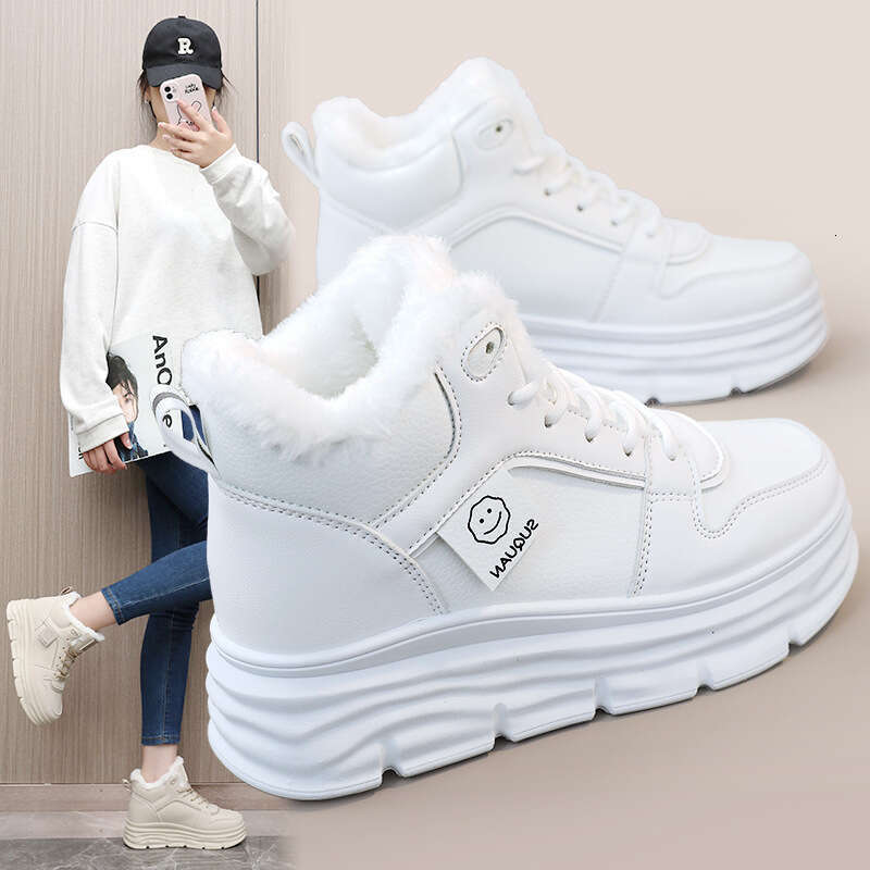 Fleece-Lined Winter New Style Height Increasing Thick-Soled Student Sneakers for Women Warm Street Fashion Casual Cotton Shoes