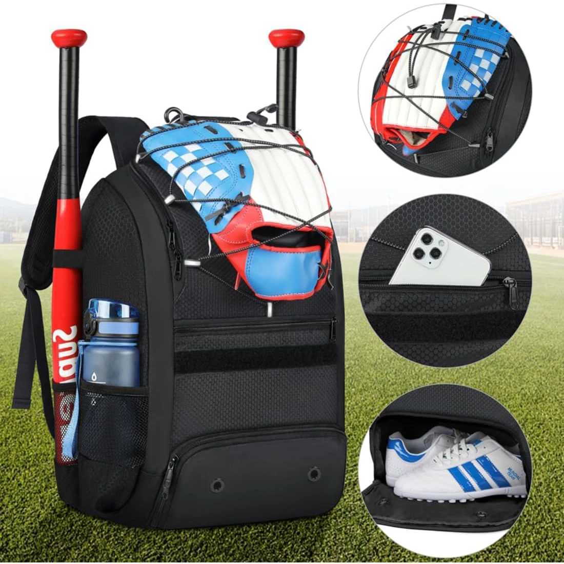 Large capacity Baseball Backpack Lightweight Softball Bat Backpack with Shoe Compartment Softball Bat Bag Softball Equipment W251025