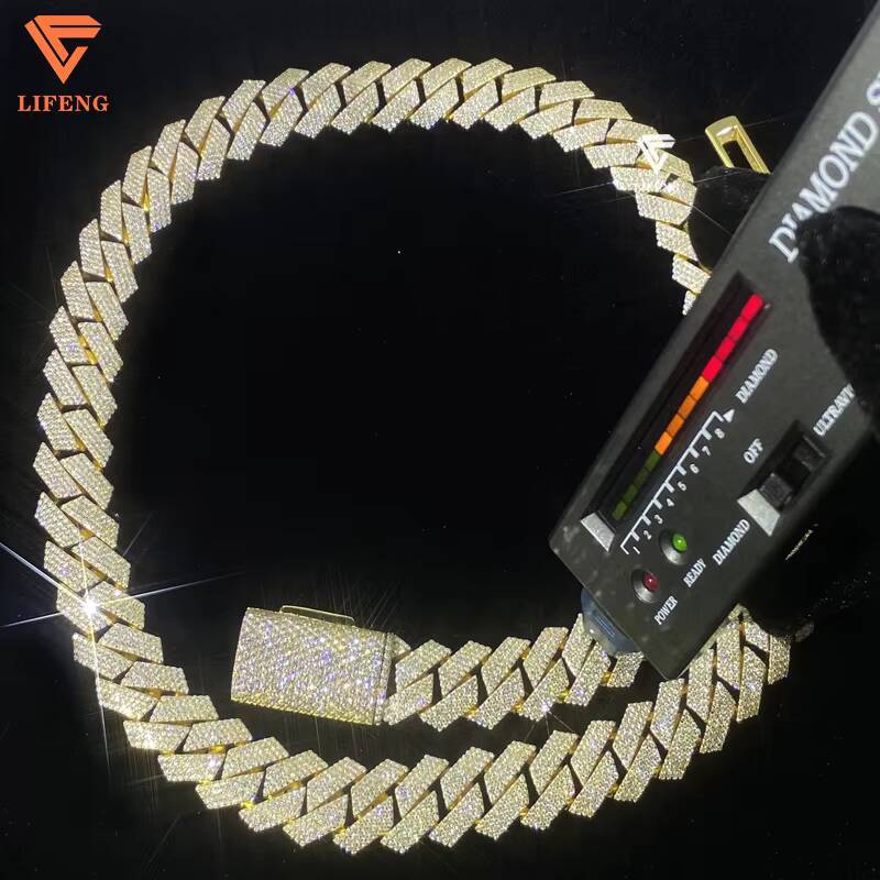 White and Rose Gold 15mm 4 Rows 925 Sliver Vvs Moissanite Cuban Chain Iced Out Jewelry Mossanitecuban Link Chain
