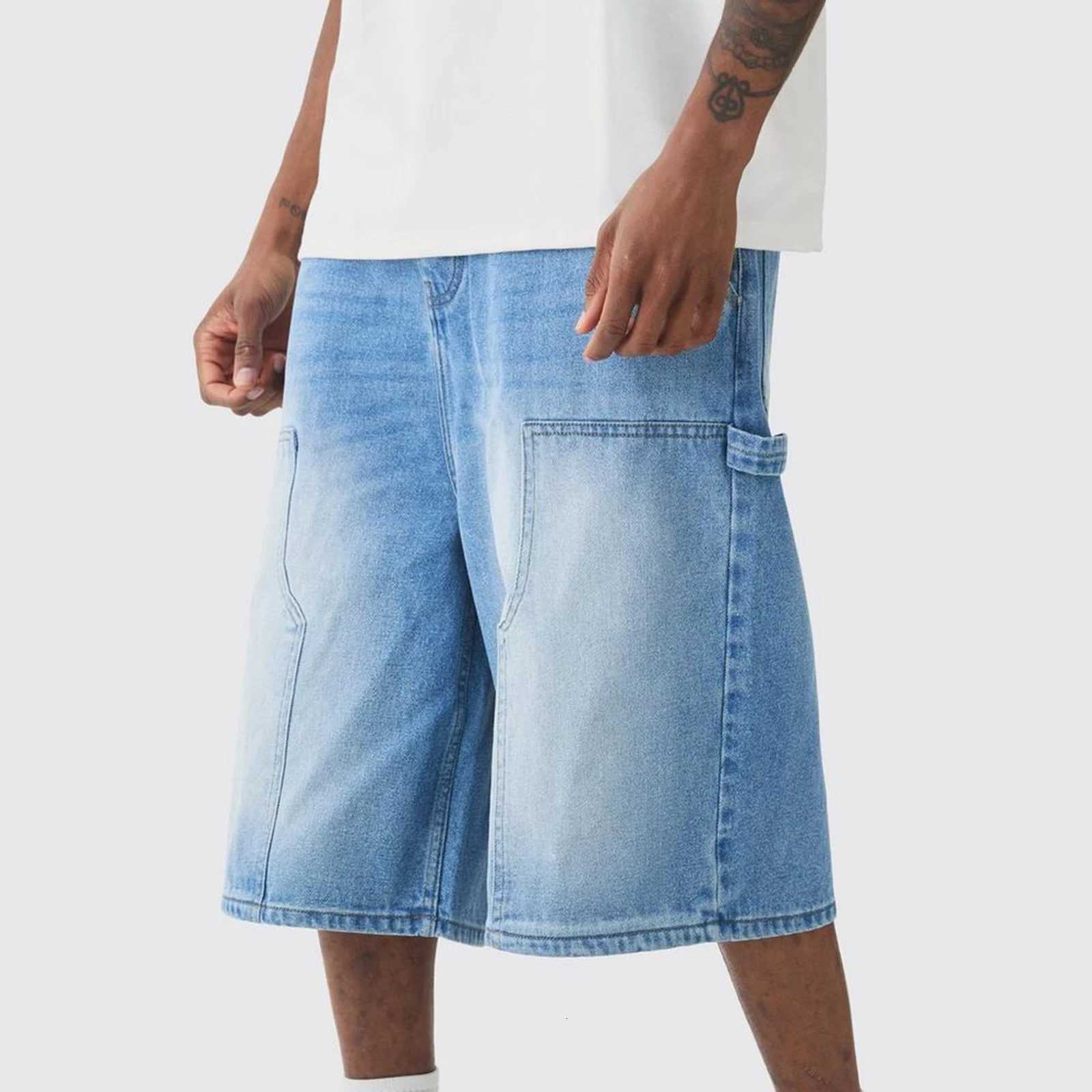 Mens Loose Denim Shorts Baggy Casual Wide Leg Mid Jean Jorts Zipper Hip Hop Shorts with Pockets Vintage StreetwearXJ251025