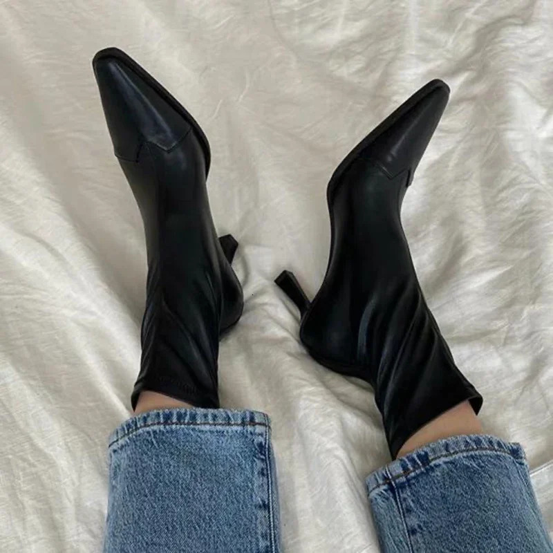 Pointed Toe Women Short Boots Fashion Zippers Slim Ankle Booties Thick High Heel Autumn Winter Ladies Shoes 251020