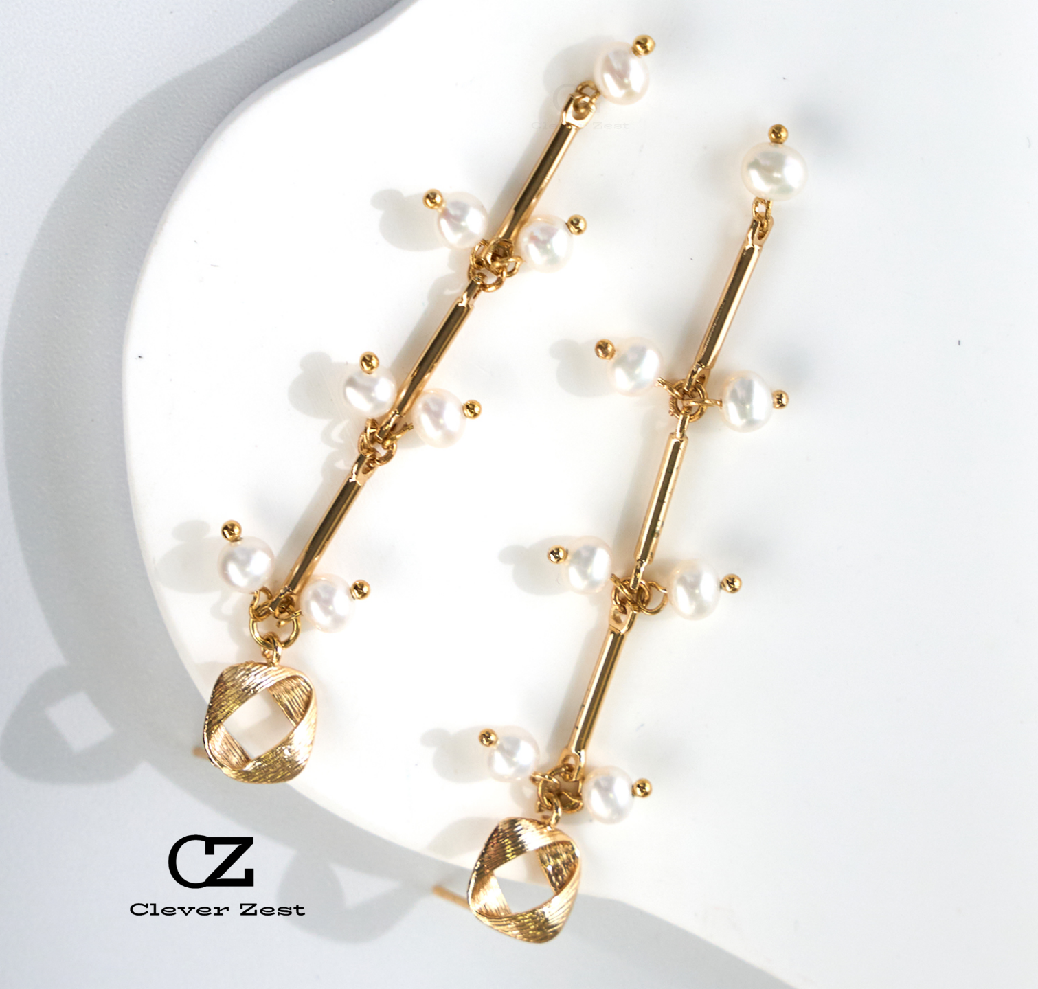 Natural White Freshwater Pearl Bamboo-Style Earrings 14K Gold-Filled Fashionable Versatile Trend-Setting Anniversary Gift Best Friend Gift