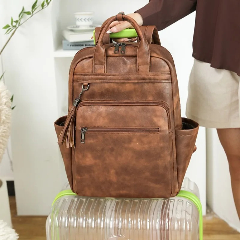 Vintage PU Leather Backpacks for Women156 Inch Laptop Backpack Ladies Purse College Daypack Work Business Casual Travel Bag 251018