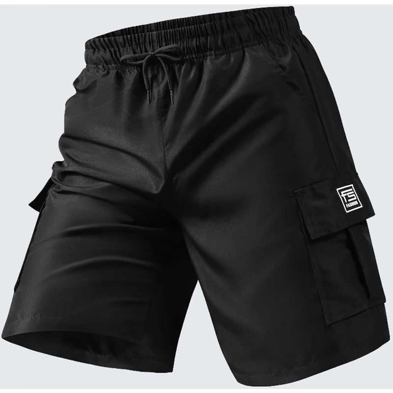 Mens Summer Utility Shorts Versatile Casual Wear with MultiPockets Elastic Waist for Hiking Daily Use CargoShortsXJ251025