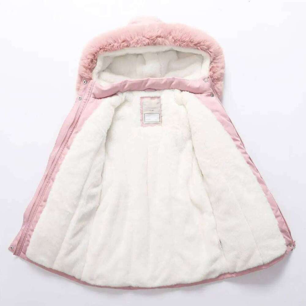Teen Girls Winter Parkas New Kids Solid Color Waist Thickened Insulation Plush Hood Jacket Coat Children Clothes Long Outerwear