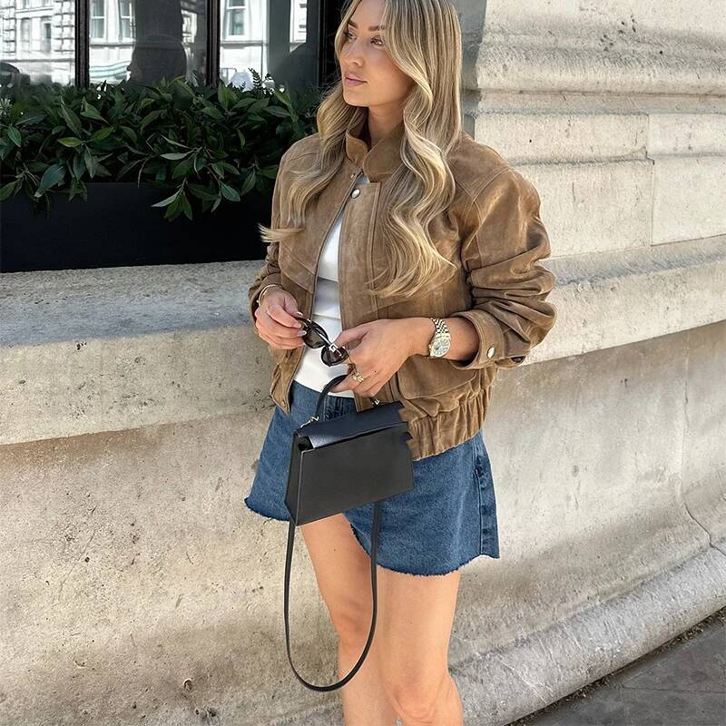 Retro Fashionable Spring Autumn Casual Loose Pocket Long Sleeved Trendy Cool Versatile High-quality Women's Short Jacket dongdumaoyi