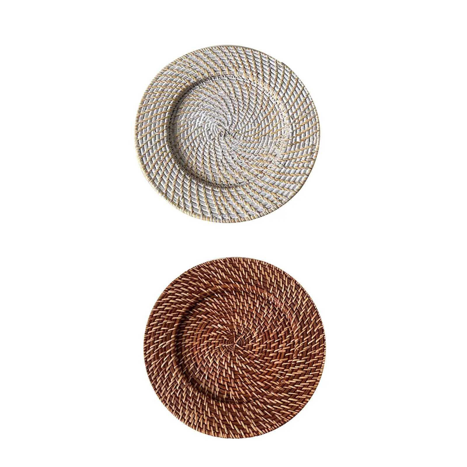 Round Rattan Charger Plate Woven Serving Platter Decorative Coffee Bread Dining Y251025