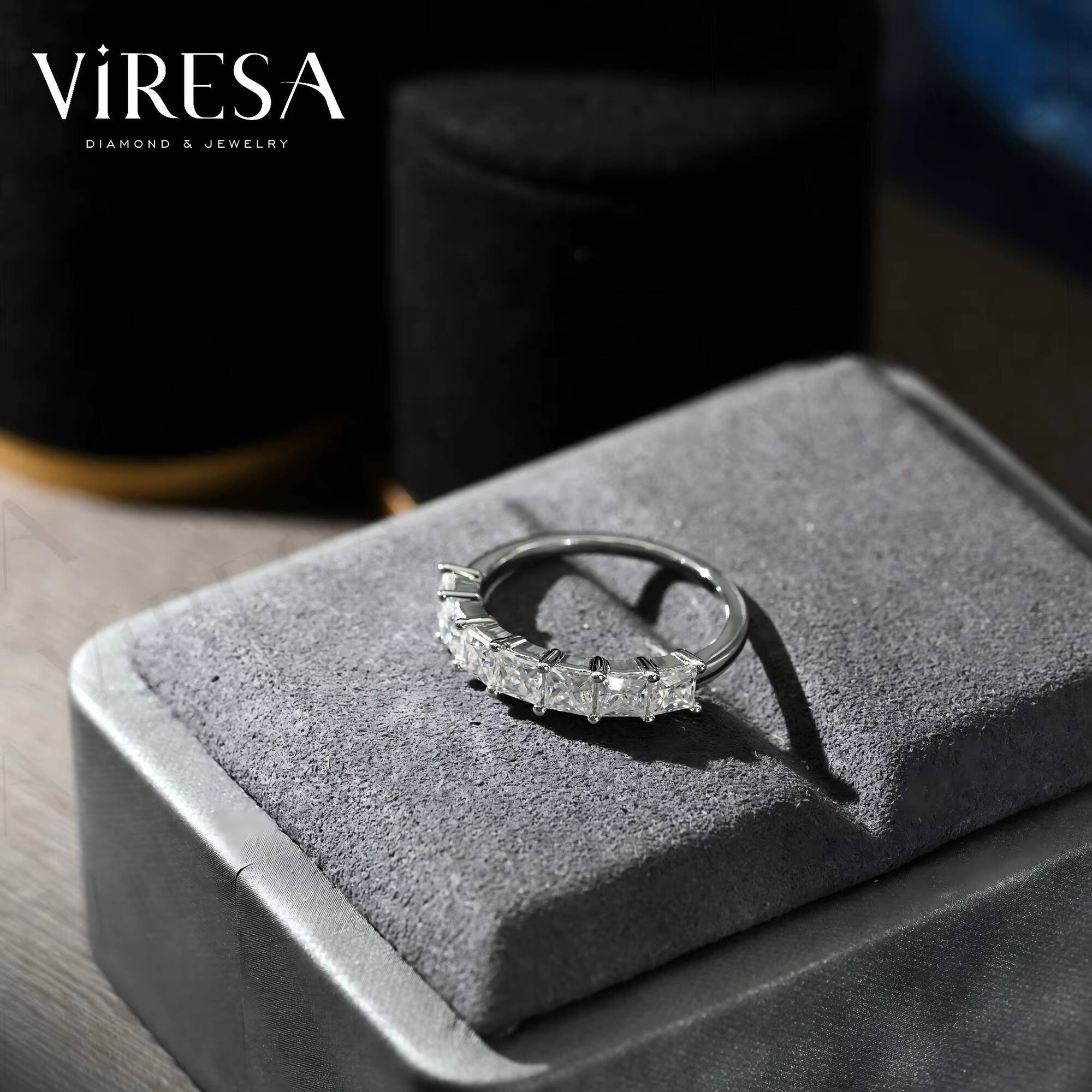 Luxury S925 Sterling Silver Ring Jewelry 35mmm Princess Cut Eternity Synthetic Moissanite Diamond Silver Women Ring