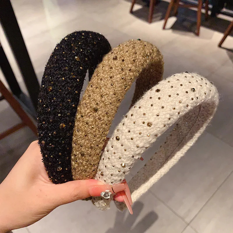 French retro plush rhinestone wide edge sponge hair accessories hoops headband for women high cranial top hair clips headbands 251023