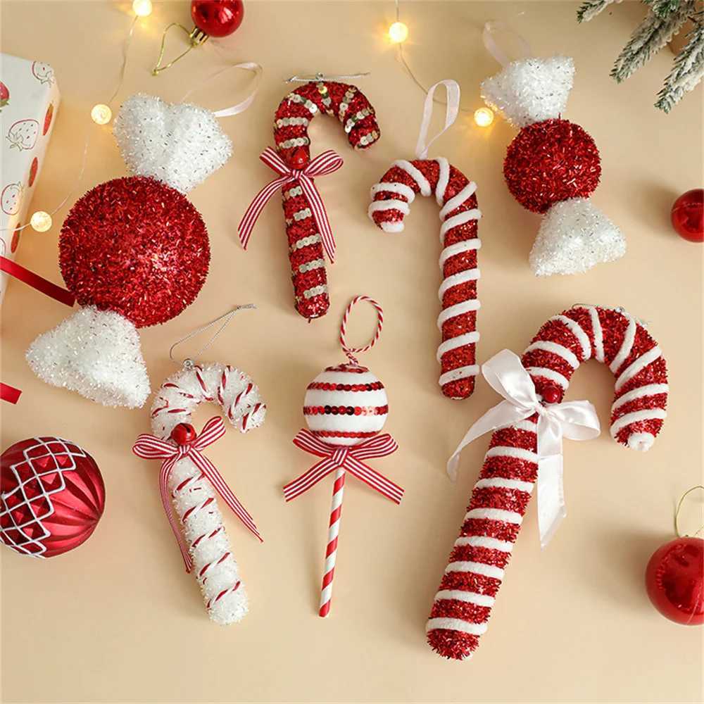 Christmas Red Candy Crutch Lollipop Xmas Tree Hanging Pendant Ornament for New Year Gift Christmas Home Decoration C251024