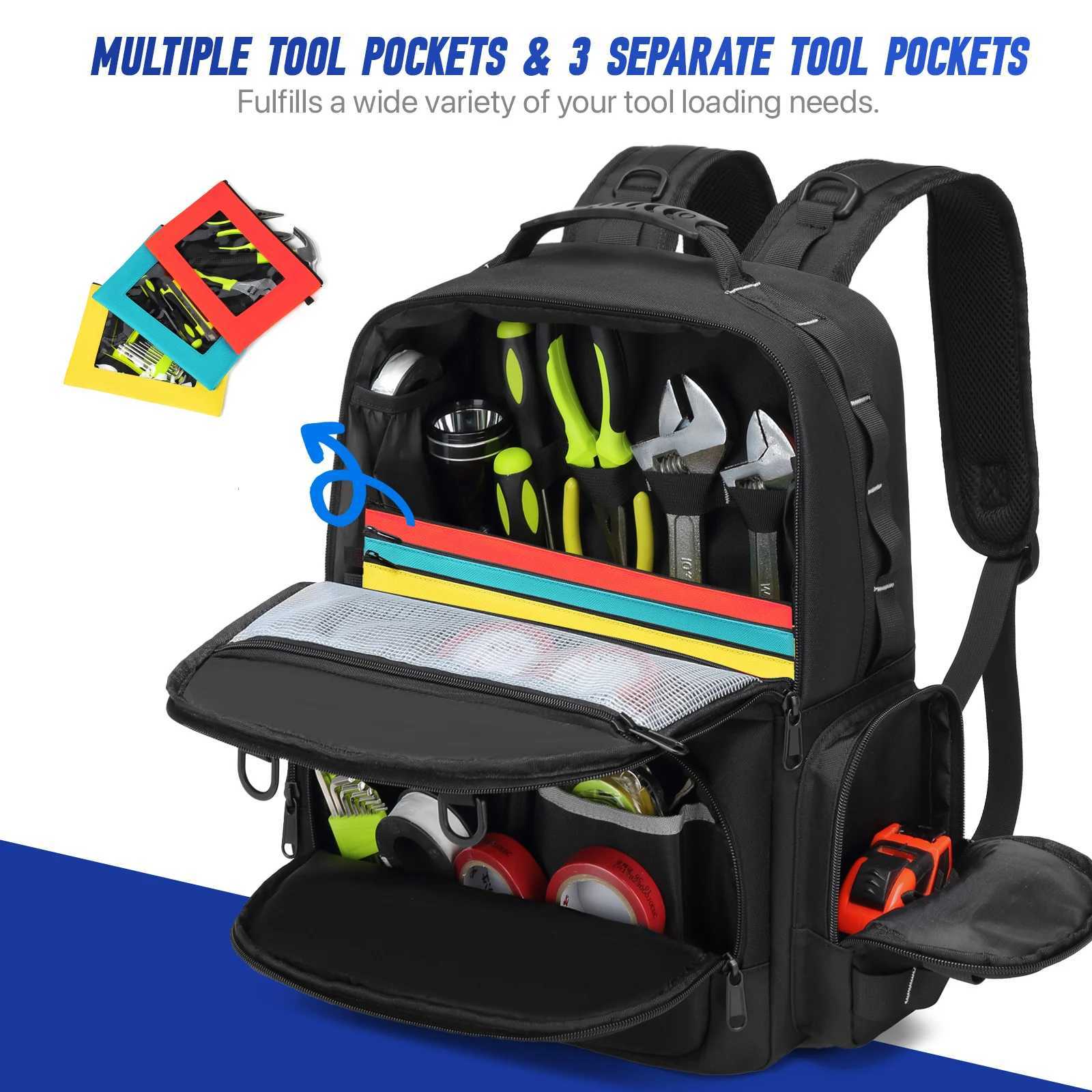 Tool Backpack Heavy Duty for Men Tool Storage With 3 Tool Pouches Organizer Electrician Plumber Maintenance Worker Tool Bags W251025
