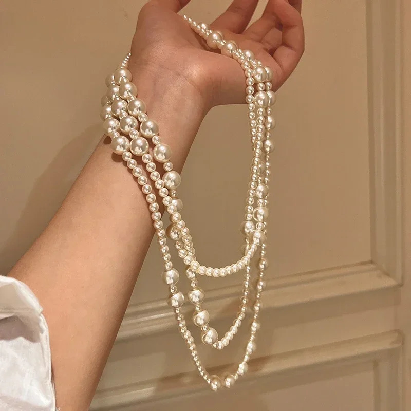 Trendy Vintage Imitation Pearl Multi Layered Pearl Bead Necklace for Women Sweet Elegant Party Jewelry Wedding Gifts 251016