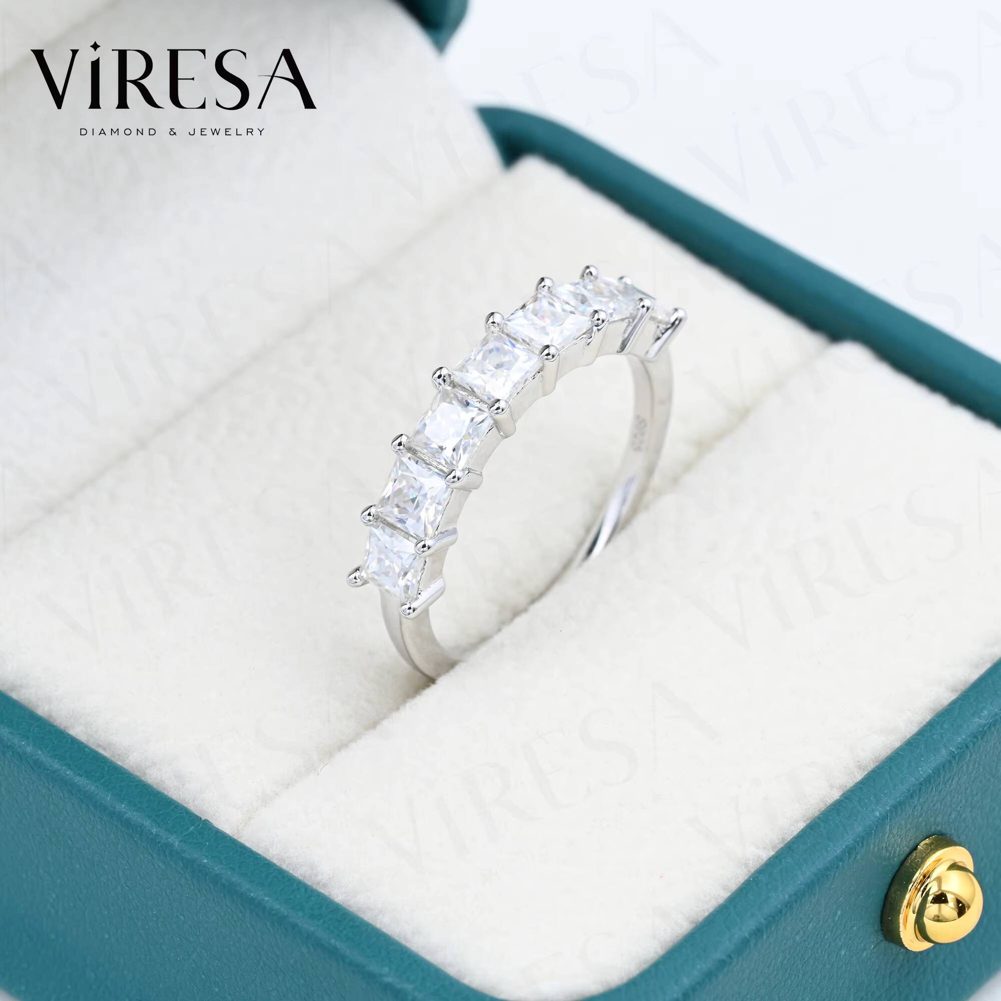 Luxury S925 Sterling Silver Ring Jewelry 35mmm Princess Cut Eternity Synthetic Moissanite Diamond Silver Women Ring