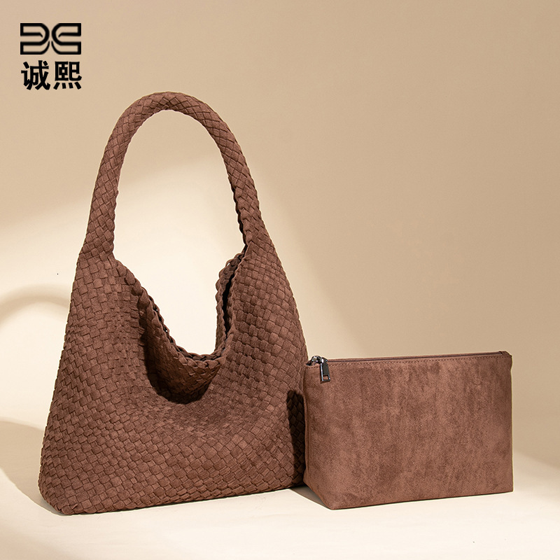 Autumn Winter Retro New Woven Handbag Down Material Large Capacity Tote Bag, for Women Daily Work