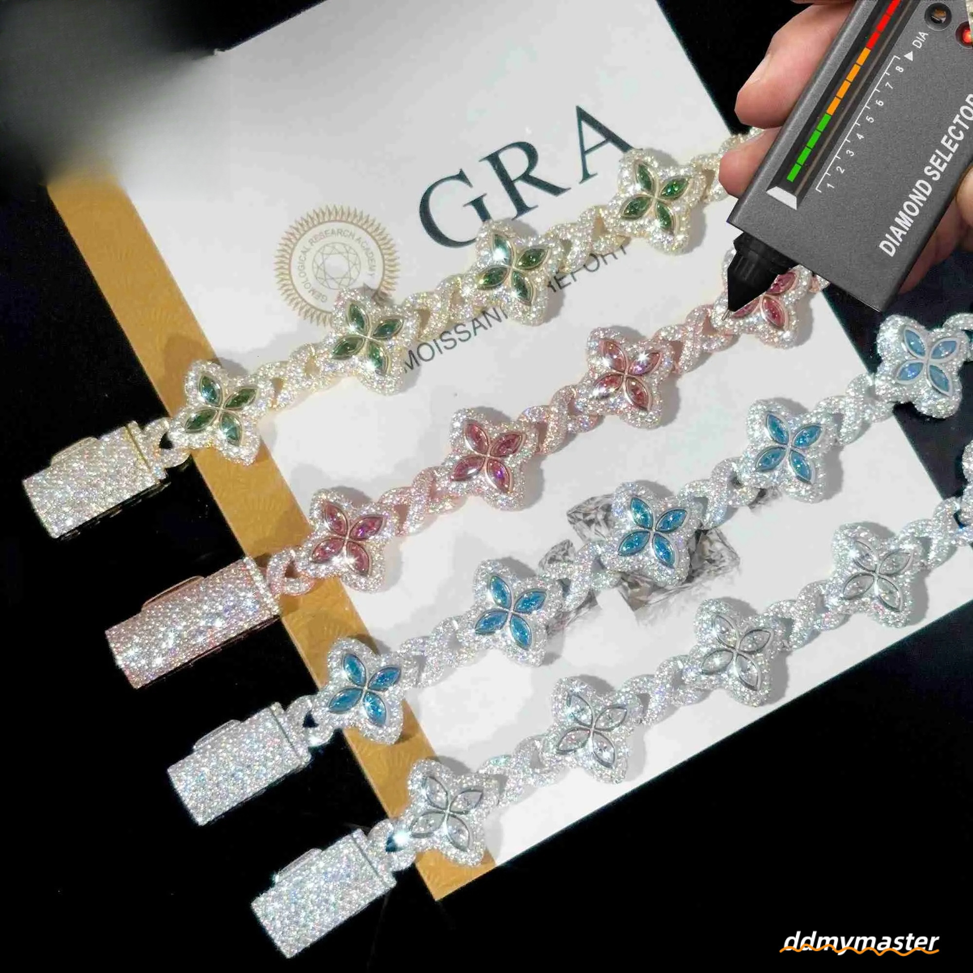 Color Natural Peridot With Cuban Link White Gold Plated Moissanite Dia High Quality Hip Hop Bracelet Ddmymaster