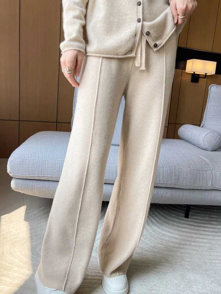 ANGEL 100 Merino Wool Womens Mid Seam Pants Autumn Winter Casual Soft Warm Cashmere Knitted Trousers New Fashion Cosy PantsT251025