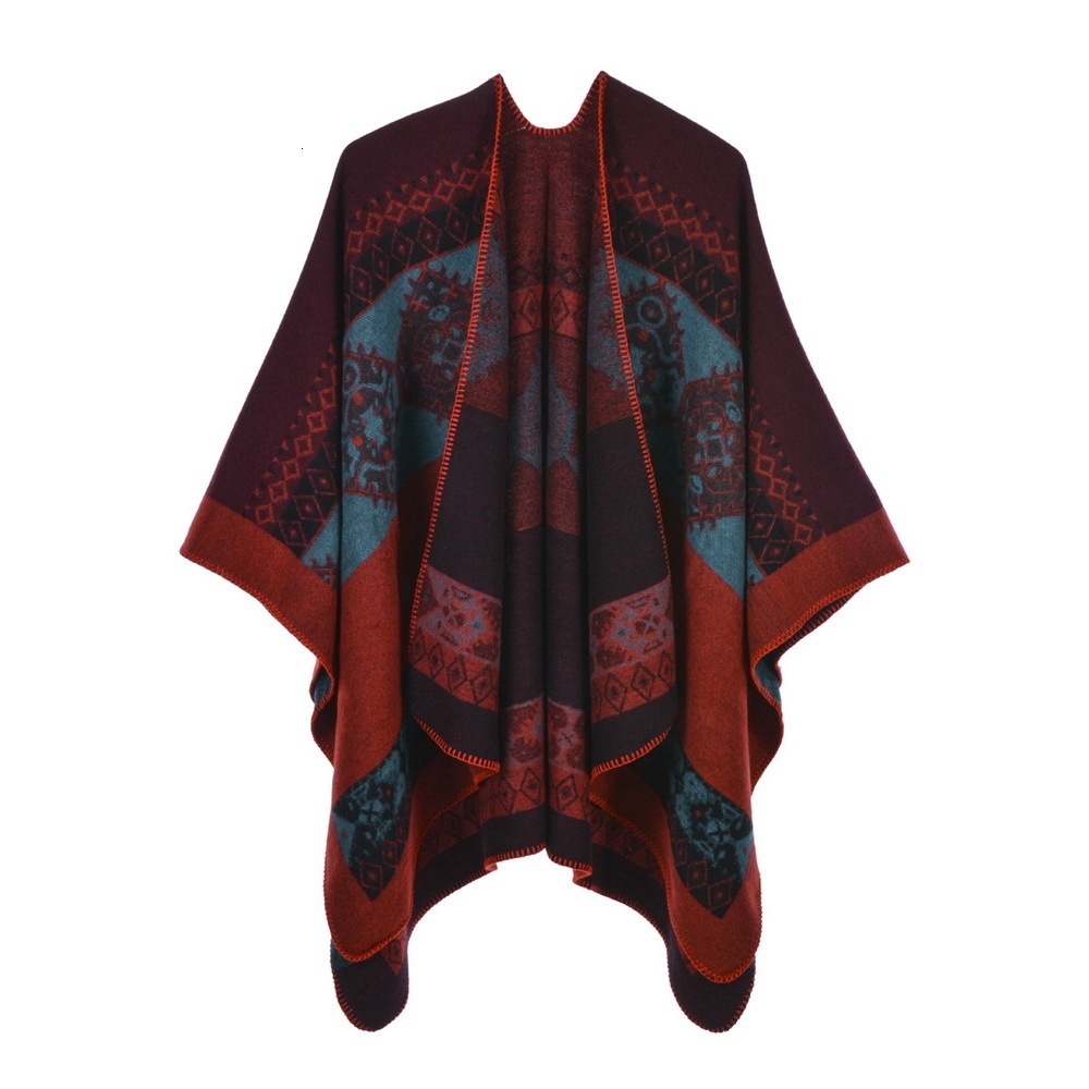 Womens Cape Shawl Autumn Winter Split Warm Imitation Cashmere Scarf Cape