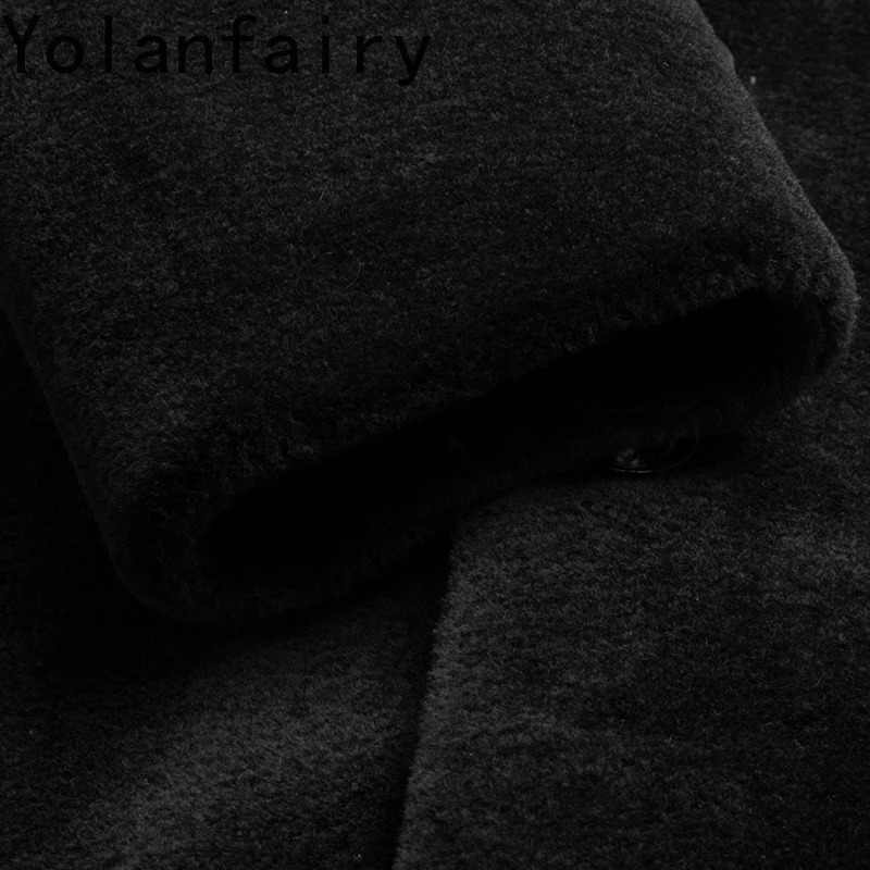 YOLANFAIRY 100 Sheep Shearing Jacket Men Winter Long Wool Coat Man Fashion Real Fur Collar Warm Jackets Mens Clothes 251014
