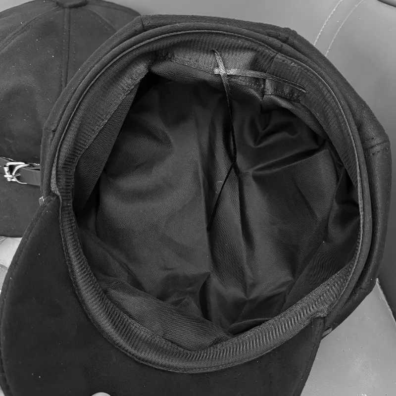 Harajuku Subcture Beret Hat Wen Black Leather Decor Metal Buckle Gothic Punk Rock C Unisex Y2K Painter Berets Hats Autumn Y251025