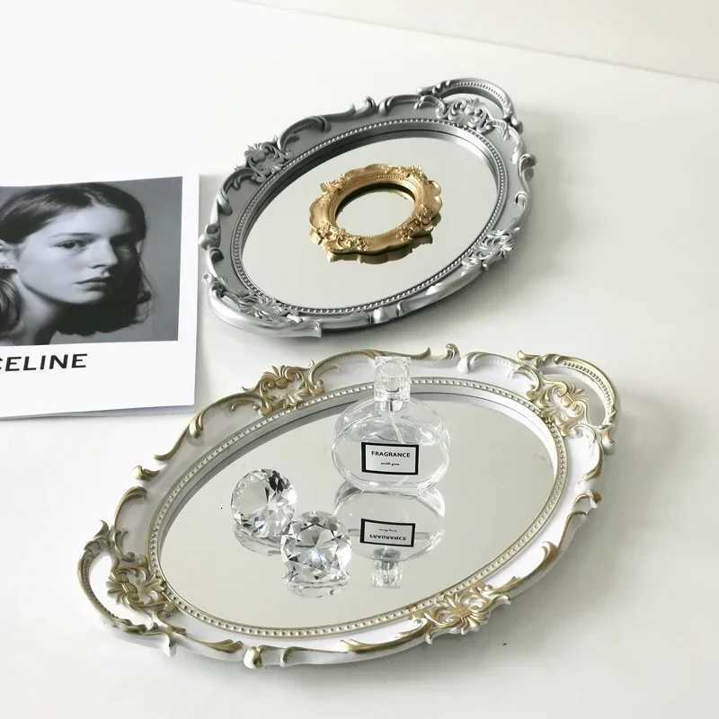 European Decorative Plate Storage Tray Oval Plate Jewelry Display Rotary Candy Decor Tray Mirror Decorative Make Up Mirror Y251025