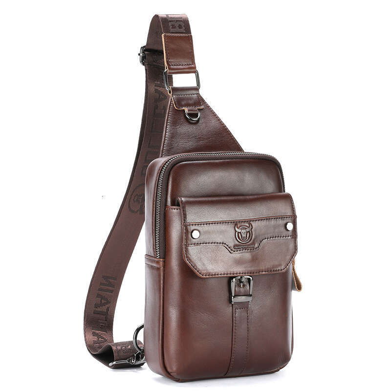 Captain Cow Goods Men S Genuine Leather Single Shoulder Chest Top Layer Cowhide Phone Tablet High End Front Crossbody Bag