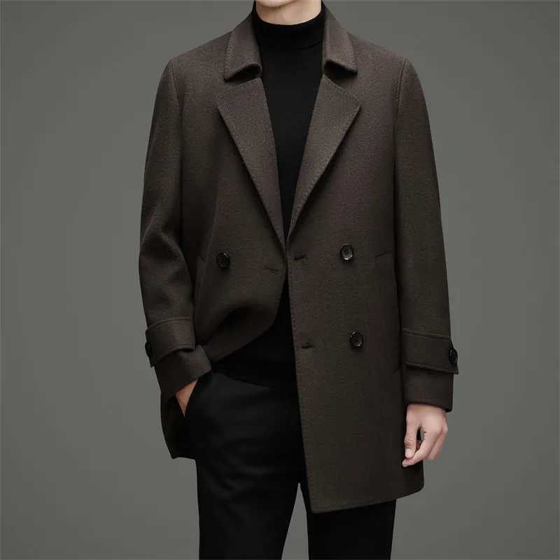 Effortless Men Doublefaced Wool Overcoat Soft Warm Essential Coat Down Vest Linning Attire Black Coffee Topcoat Old Money LookT251025