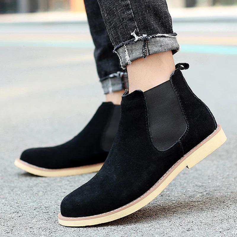 Mens Shoes Chelsea Boots Mens Slipon Hipster Boots Big Size Flip Fur Ankle Boots Mens Leather Suede Boots Mens 251023